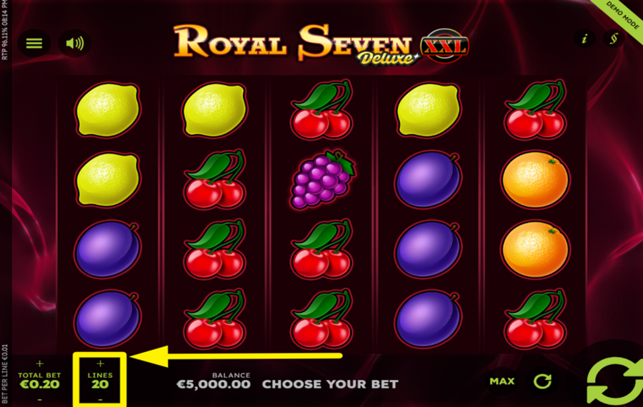 Royal Seven XXL Deluxe DÉTERMINEZ VOS LIGNES DE PAIEMENT ACTIVES.