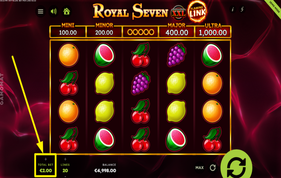 Royal Seven XXL Flaming Link SELECCIONE EL IMPORTE TOTAL DE SU APUESTA.