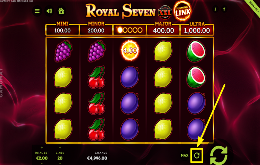 Royal Seven XXL Flaming Link UTILICE EL GIRO AUTOMÁTICO.