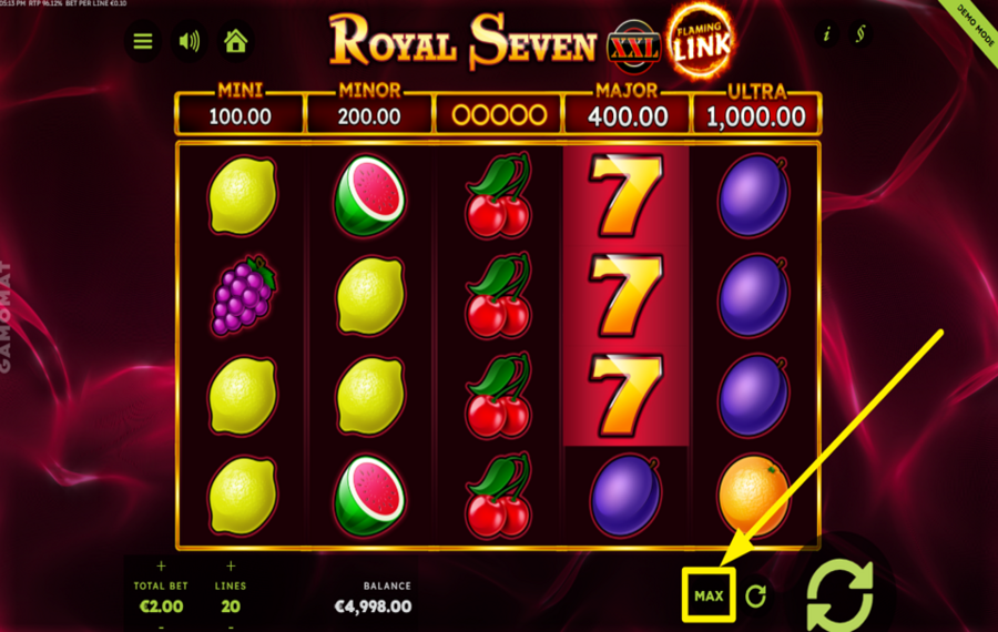 Royal Seven XXL Flaming Link ESTABLECE LA APUESTA MÁXIMA.