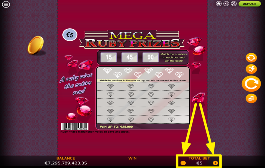 Ruby Prizes AJUSTER LE MONTANT DE LA MISE.