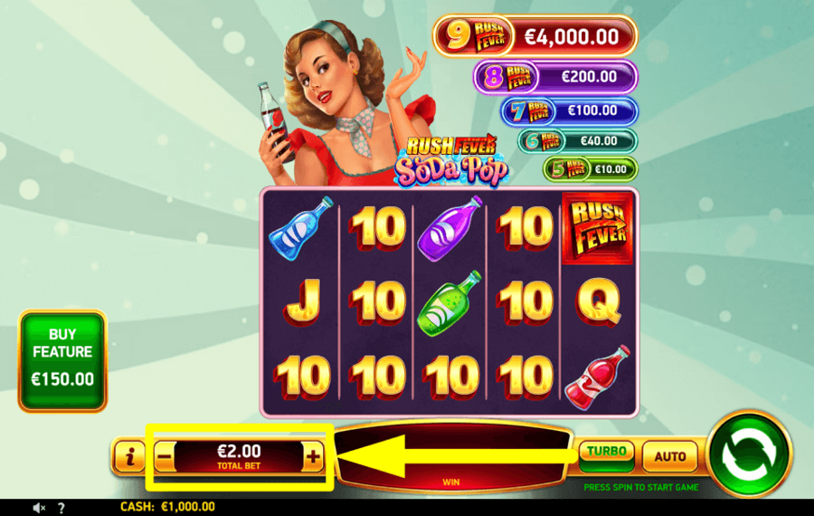 Rush Fever Soda Pop Legen Sie Ihren Einsatz fest.