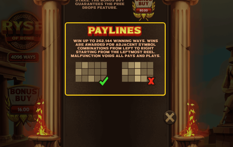 Ryse of Rome Select the number of paylines