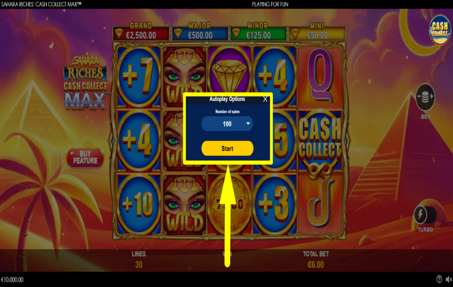 Sahara Riches Cash Collect Max APLICAR REPRODUCCIÓN AUTOMÁTICA.