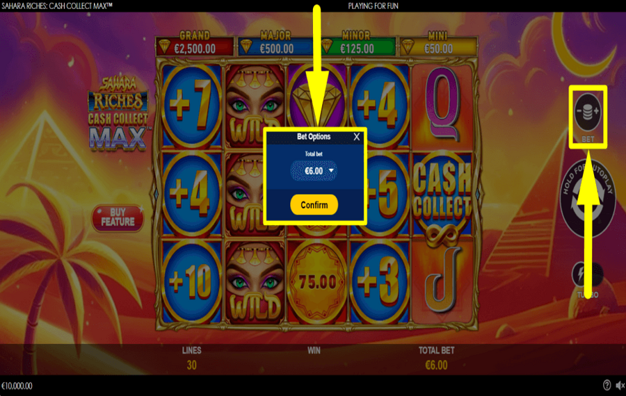Sahara Riches Cash Collect Max AJUSTA TU APUESTA.