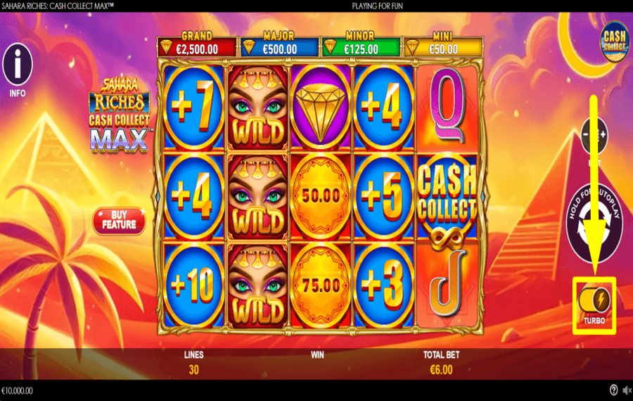 Sahara Riches Cash Collect Max ACTIVAR MODO TURBO.