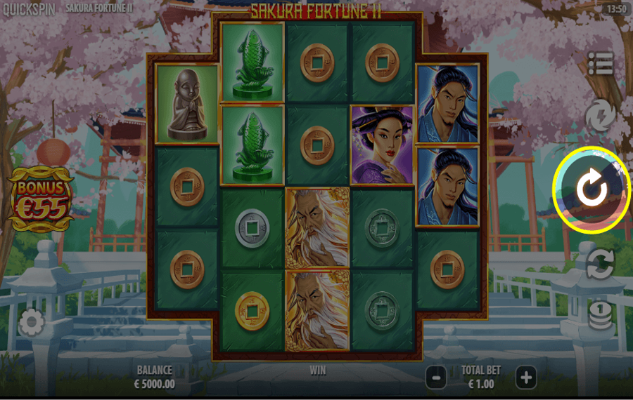 Sakura Fortune II Appuyez sur le bouton pour faire tourner les rouleaux