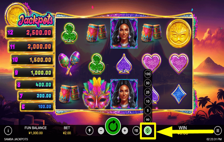 Samba Jackpots START AUTOMATIC SPINS.