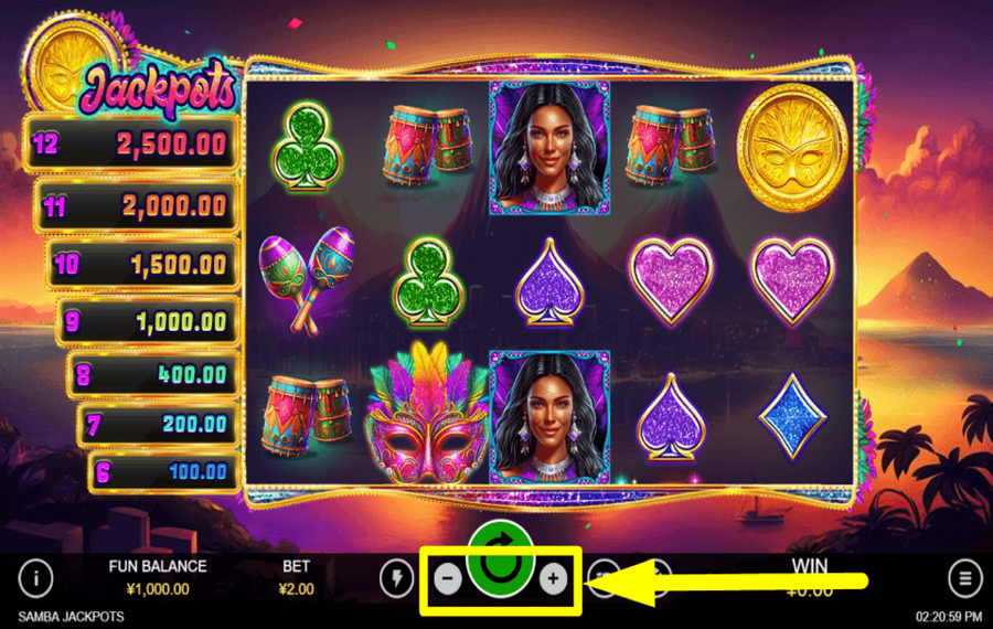 Samba Jackpots SET YOUR TOTAL BET.