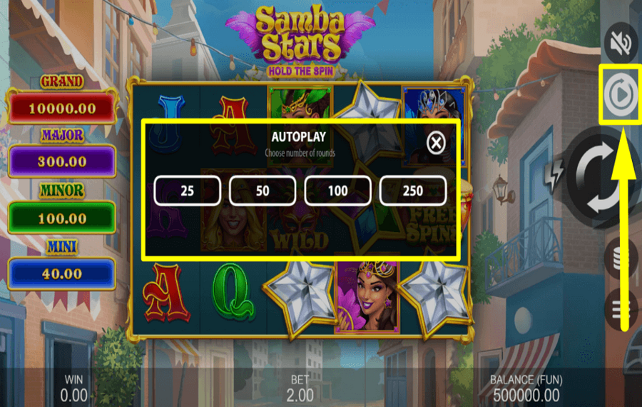 Samba Stars Hold the Spin ЗАПУСК АВТОМАТИЧЕСКИХ ВРАЩЕНИЙ.