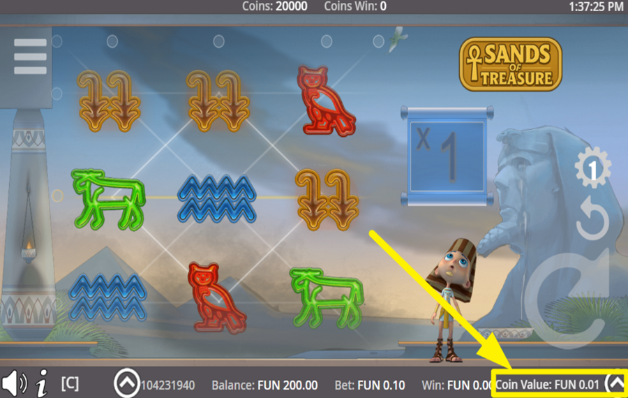 Sands of Treasure AJUSTEZ LA VALEUR DE LA PIÈCE.