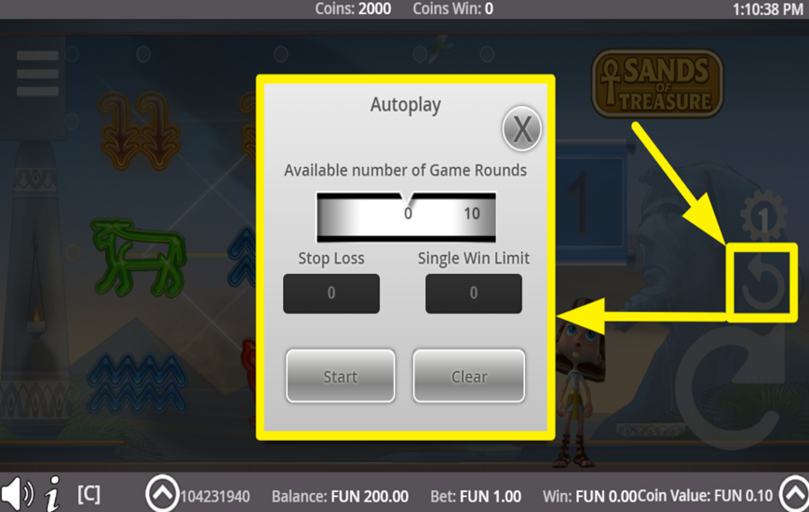 Sands of Treasure ACTIVER LA LECTURE AUTOMATIQUE.