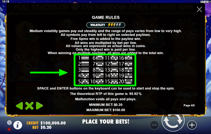 Santa Choisissez les lignes de paiement. 