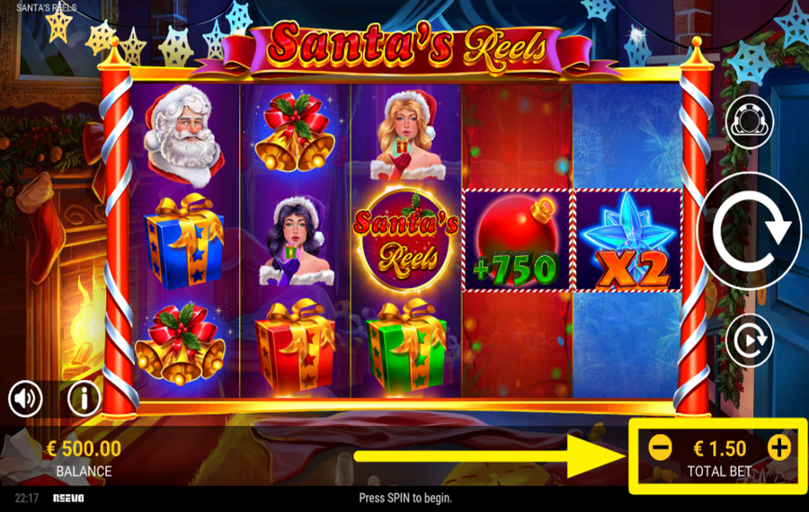 Santas Reels ВЫБЕРИТЕ СУММУ СТАВКИ.