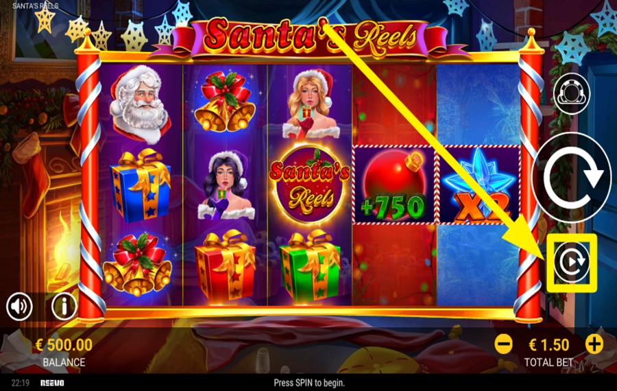 Santas Reels ИСПОЛЬЗУЙТЕ АВТОМАТИЧЕСКОЕ ВРАЩЕНИЕ.