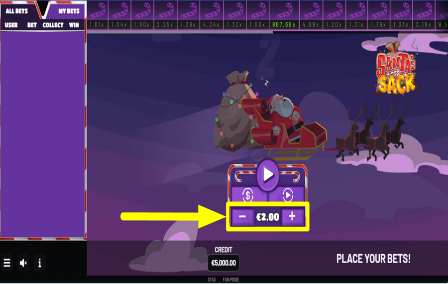 Santas Sack ВЫБЕРИТЕ СВОЮ СТАВКУ.