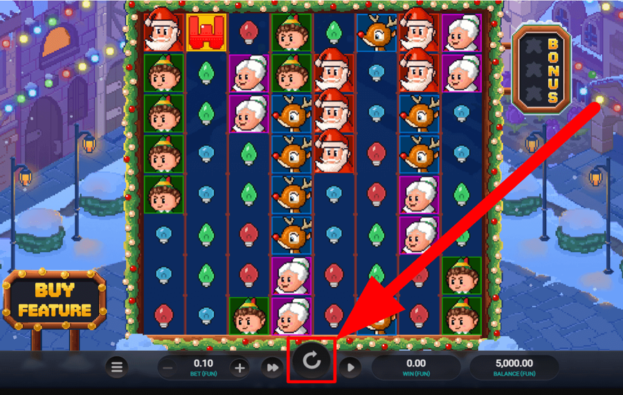 Santas Stack Fare clic sul pulsante "Gira".