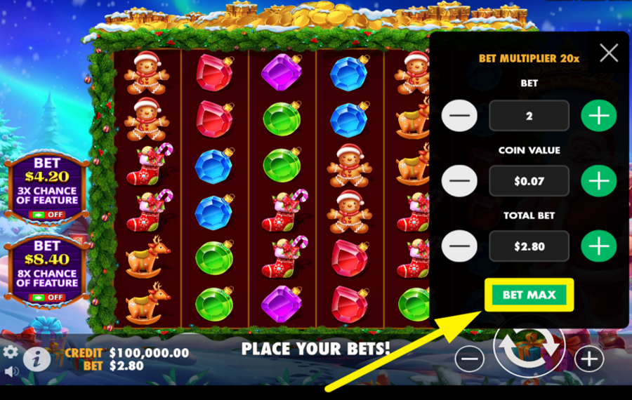 Santas Xmas Rush ÉTABLIR LA LIMITE DE MISE LA PLUS ÉLEVÉE.