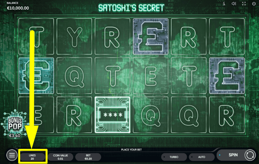 Satoshis Secret SET THE PAYLINES.