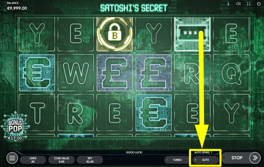 Satoshis Secret TURN ON AUTOMATIC SPINS.