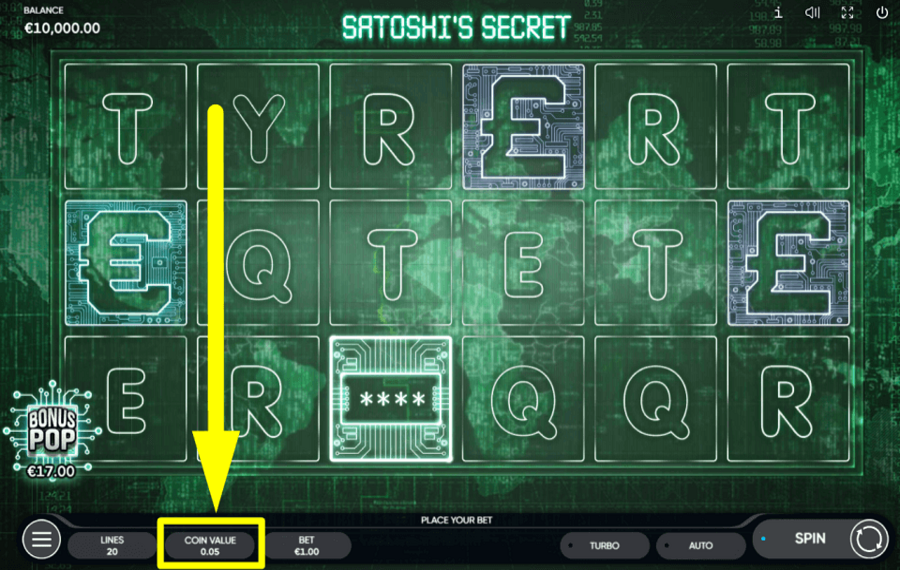 Satoshis Secret PICK A COIN VALUE.