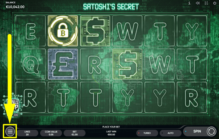 Satoshis Secret CHECK OUT THE SETTINGS TAB.