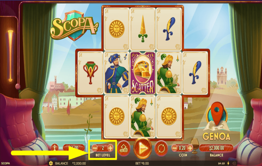 Scopa SELECT THE BET VALUE.