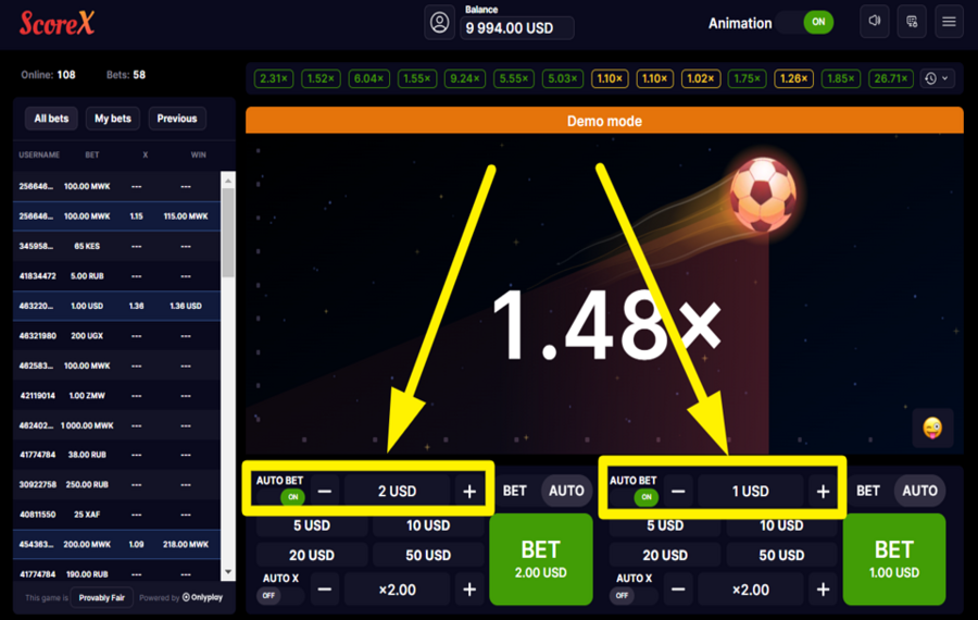 ScoreX UTILIZE AUTO BET.