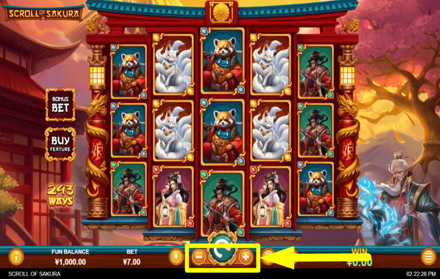 Scroll of Sakura SET THE BET AMOUNT.