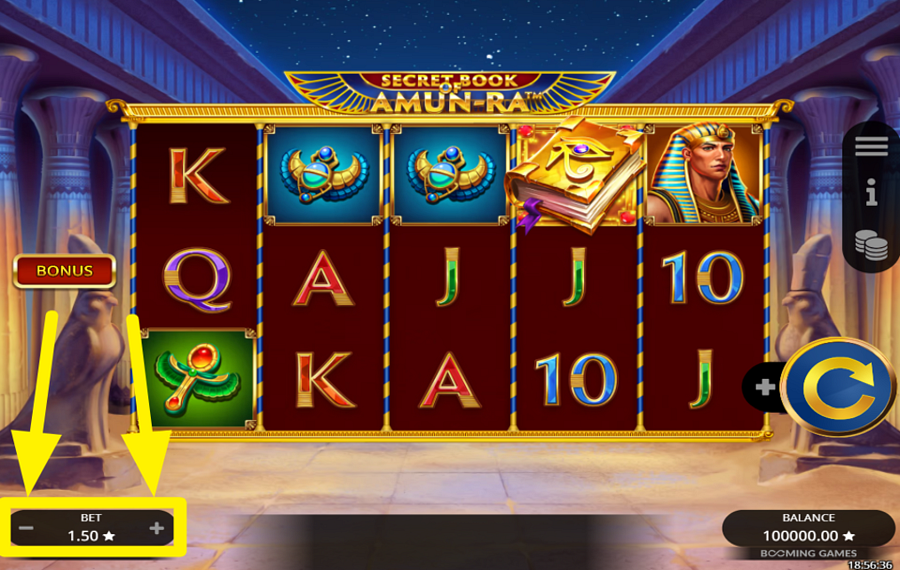 Secret Book of Amun Ra CHOOSE THE TOTAL BET.