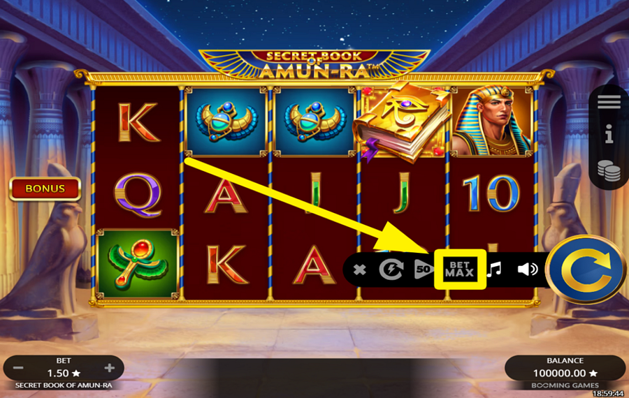 Secret Book of Amun Ra SET THE MAXIMUM BET LIMIT.