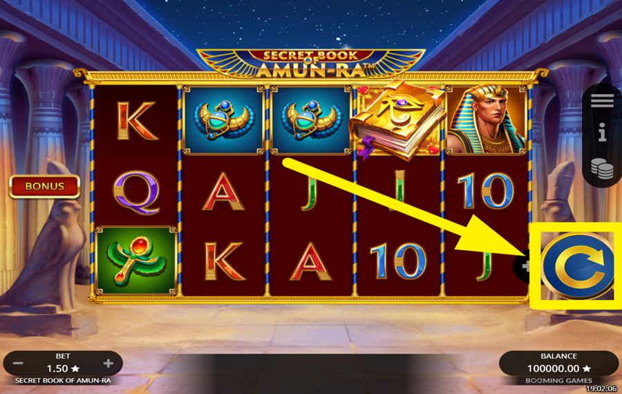 Secret Book of Amun Ra SET THE MAXIMUM BET LIMIT.