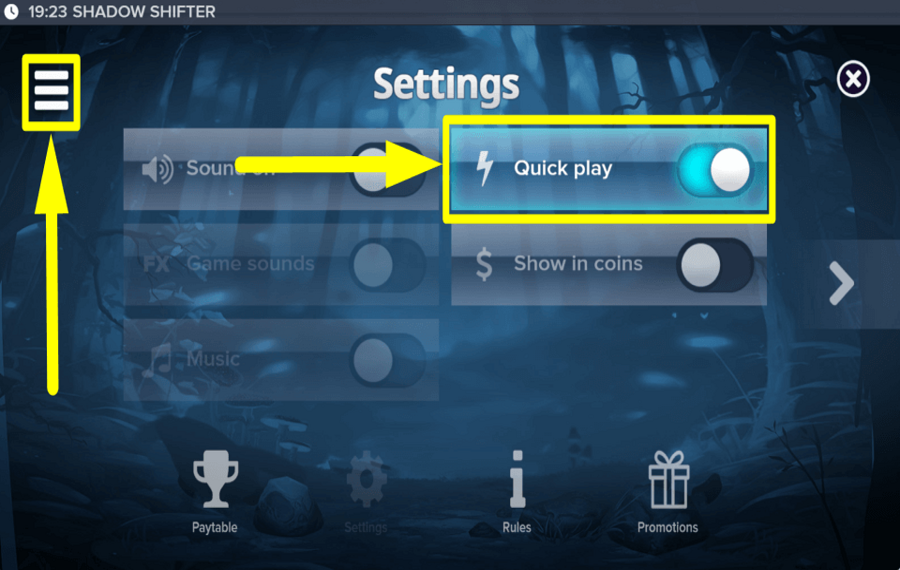 Shadow Shifter SPIELGESCHWINDIGKEIT ÄNDERN.