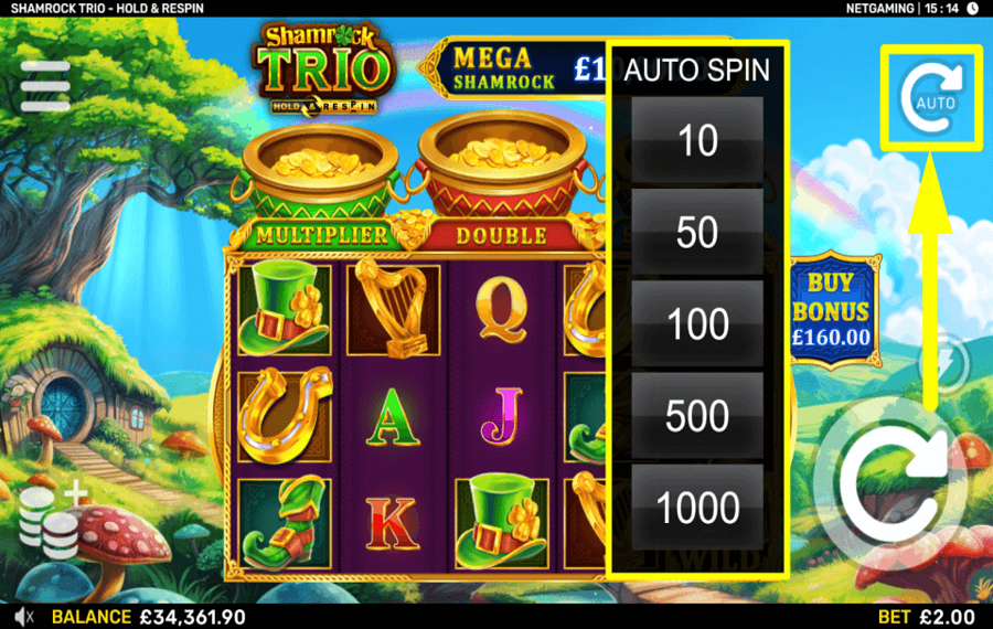 Shamrock Trio Hold and Respin SPIN AUTOMATICALLY.