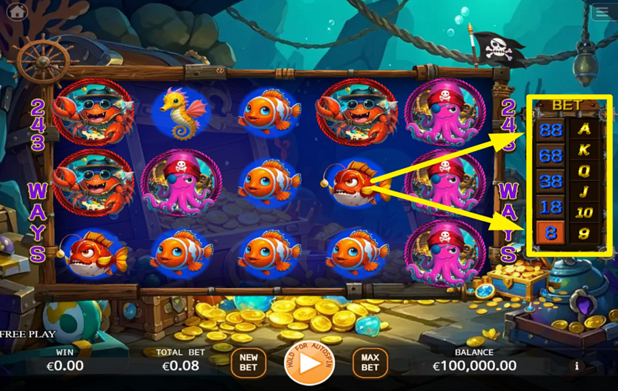 Shark Treasure PICK A BET LEVEL.