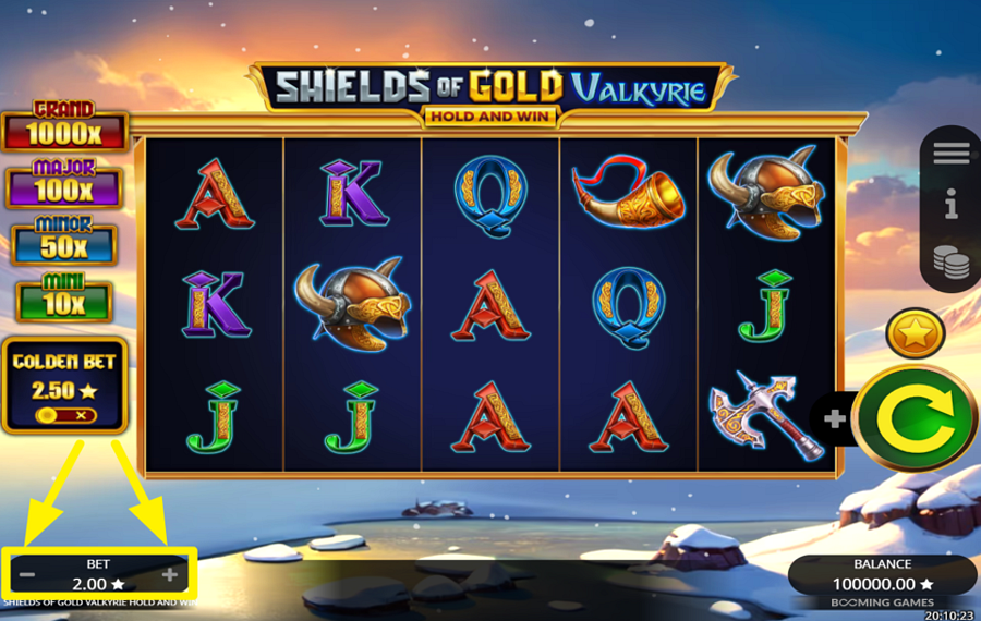 Shields of Gold Valkyrie Hold and Win AJUSTEZ VOTRE MISE TOTALE.