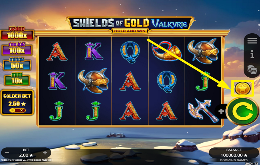 Shields of Gold Valkyrie Hold and Win ACHETEZ UNE FONCTION BONUS.