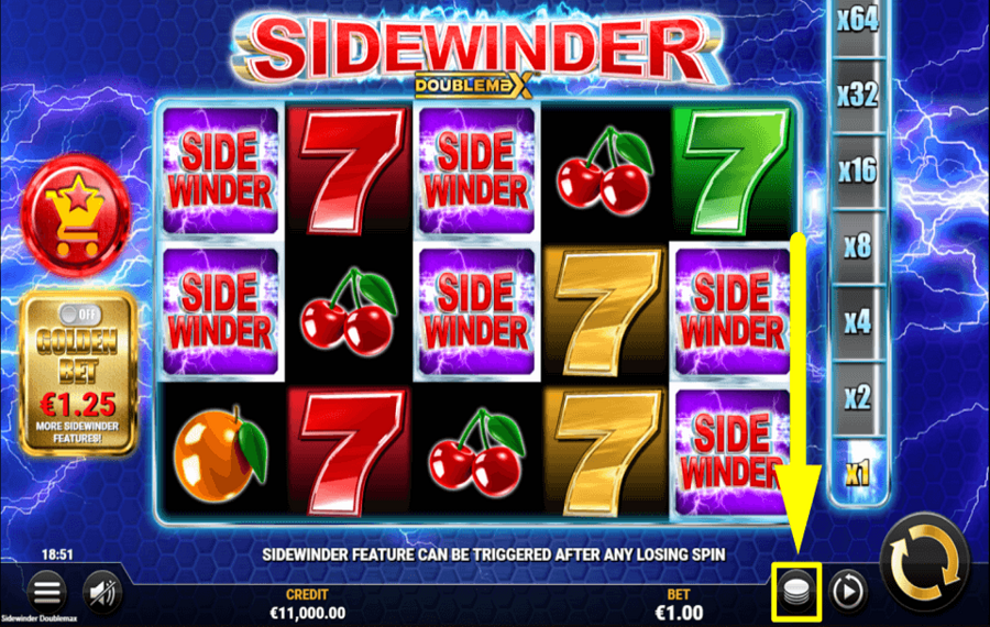 Sidewinder DoubleMax CHOOSE THE TOTAL BET.