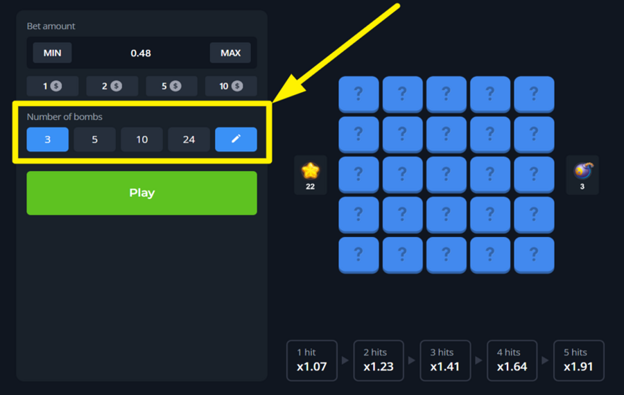 Simple Mines SPECIFICARE IL NUMERO DI BOMBE.