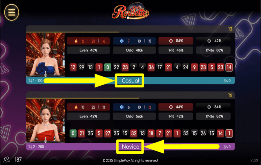 SimplePlay Gaming Roulette CHOISISSEZ LE MODE DE JEU.
