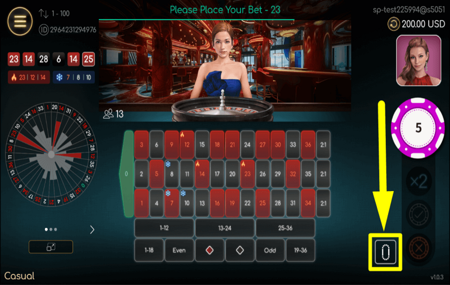 SimplePlay Gaming Roulette BASCULER LA VUE DU TABLEAU.