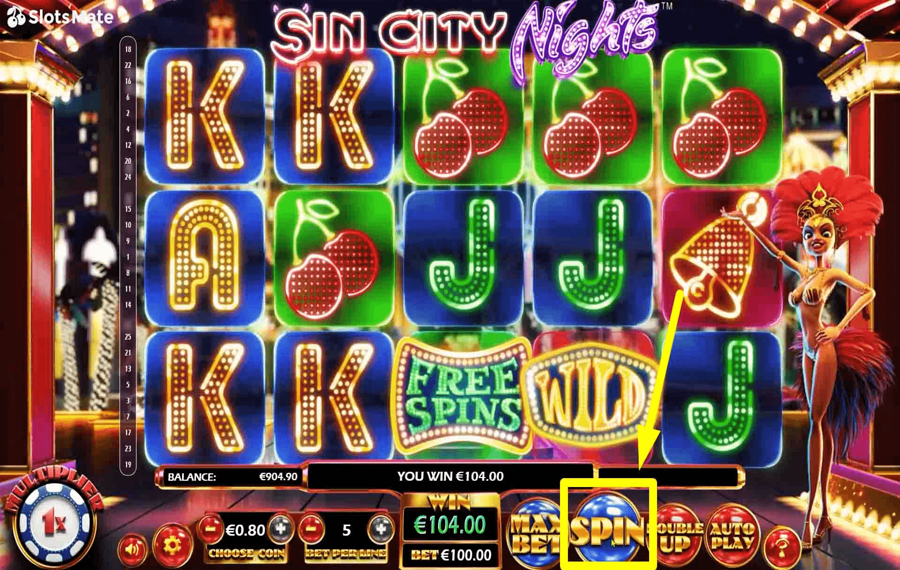 Sin City Nights Fare clic/toccare il pulsante “Gira”.