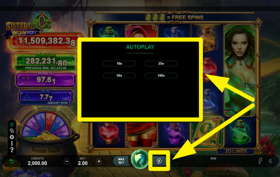 Sisters of Oz WowPot UTILISEZ LA FONCTION DE LECTURE AUTOMATIQUE.