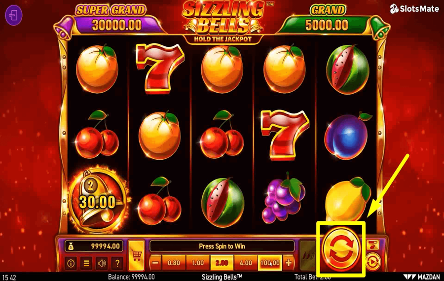 Sizzling Bells Haga clic/toque el botón “Girar”.