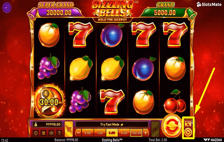 Sizzling Bells Usando la función opcional “Reproducción automática” y “Turbo”.