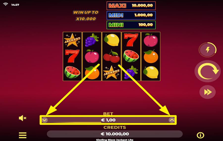 Sizzling Blaze Jackpot Lite DÉCIDER DE VOTRE MISE.