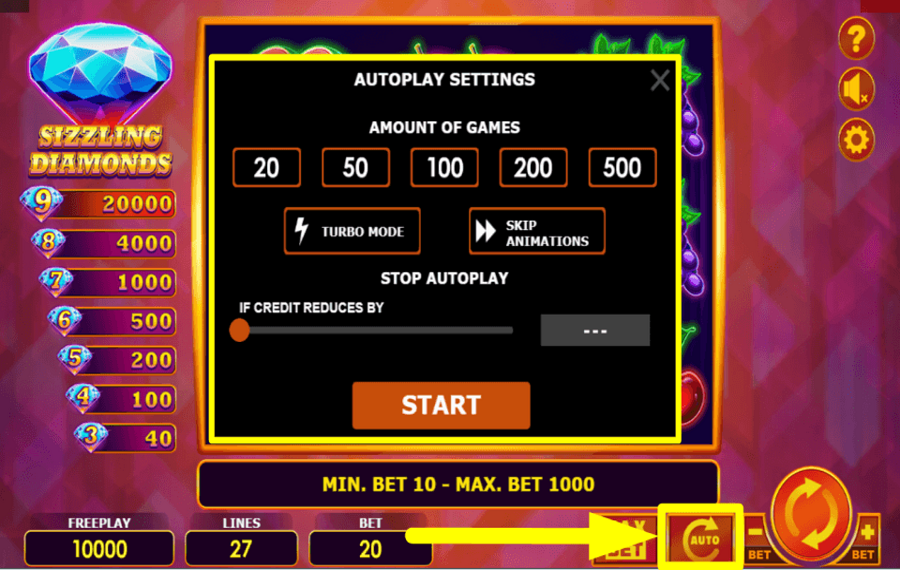 Sizzling Diamonds SPIN AUTOMATICALLY.