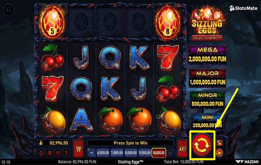 Sizzling Eggs Click/ tap the “Spin” button.