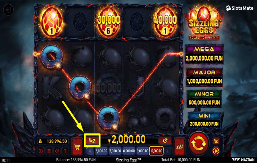 Sizzling Eggs Using the optional “Gamble” feature.