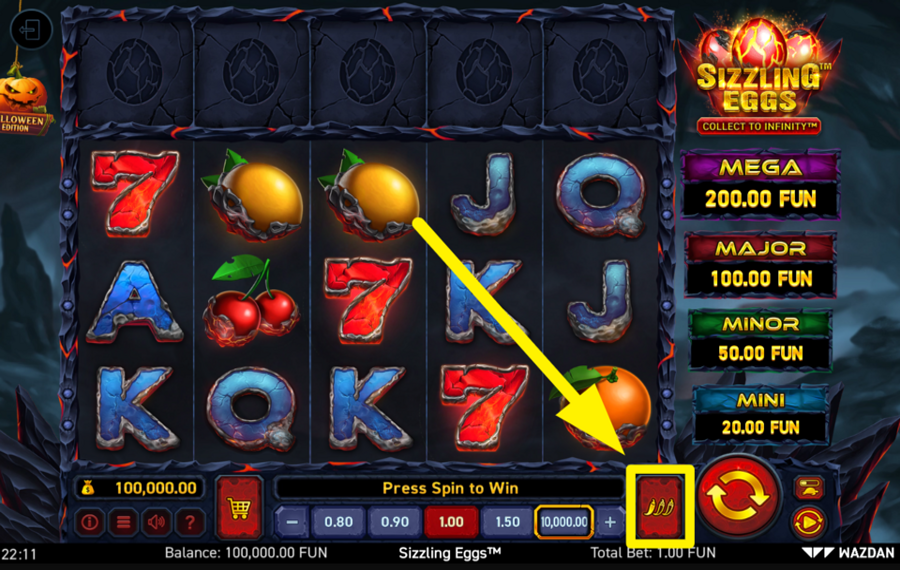 Sizzling Eggs Halloween Edition MODIFICARE LE IMPOSTAZIONI DI VOLATILITÀ.